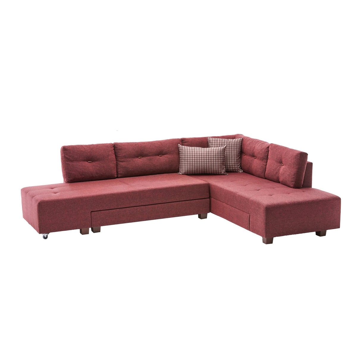 Schlafsofa roter Stoff – XL 280 × 206 cm – mit Rollen – Rechts – Manama