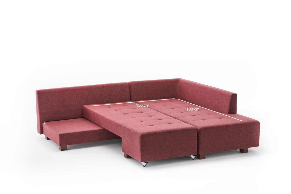 Schlafsofa roter Stoff – XL 280 × 206 cm – mit Rollen – Rechts – Manama