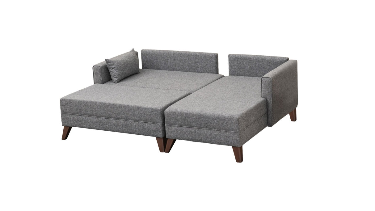 Schlafsofa aus grauem Stoff - 2-Sitzer - inklusive Hocker - rechtsseitig - Bella
