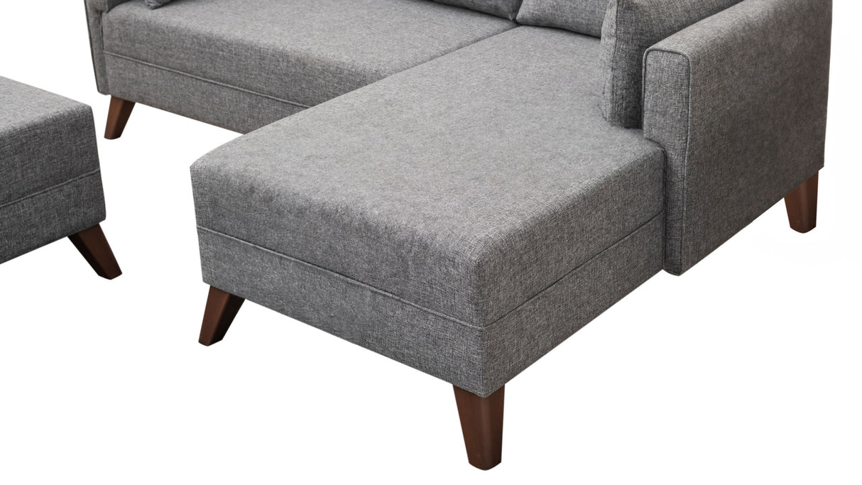 Schlafsofa aus grauem Stoff - 2-Sitzer - inklusive Hocker - rechtsseitig - Bella