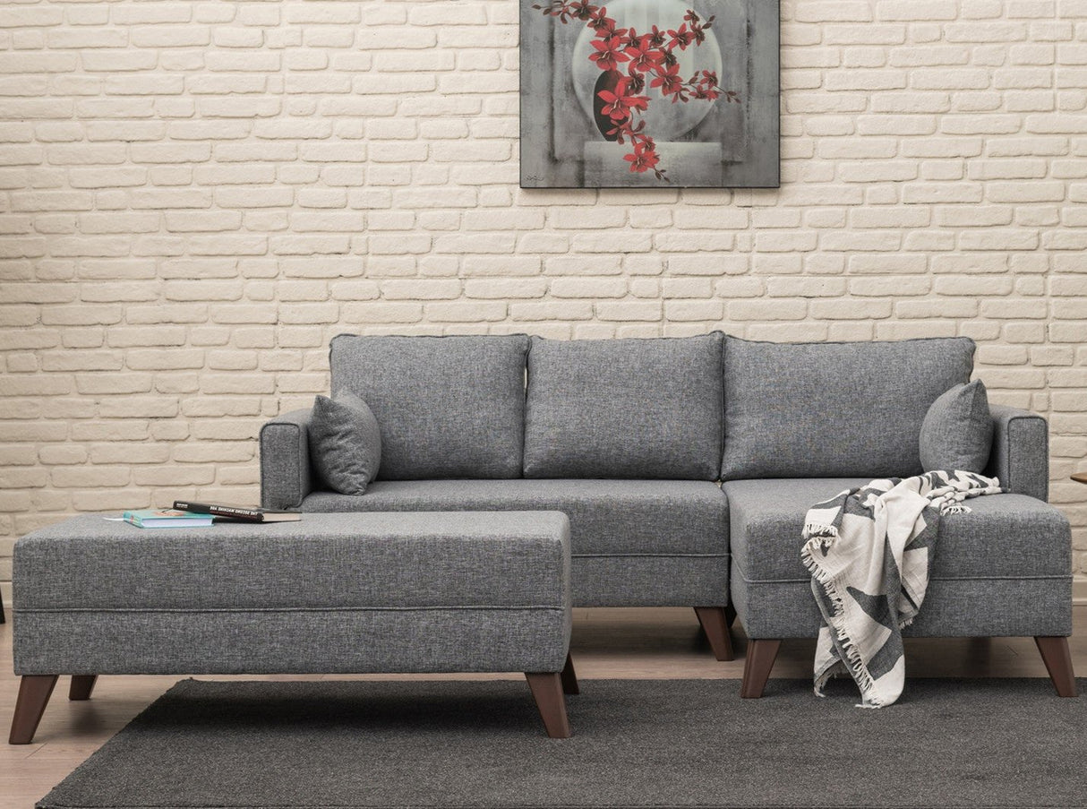 Schlafsofa aus grauem Stoff - 2-Sitzer - inklusive Hocker - rechtsseitig - Bella