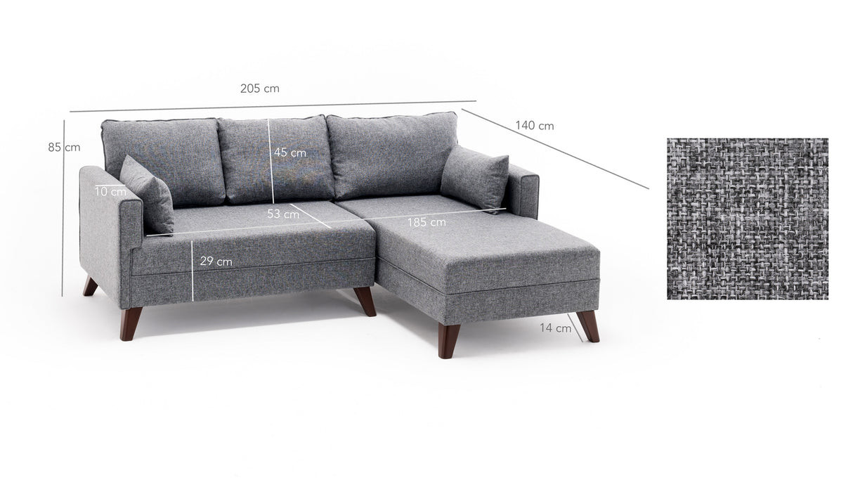 Schlafsofa aus grauem Stoff - 2-Sitzer - inklusive Hocker - rechtsseitig - Bella