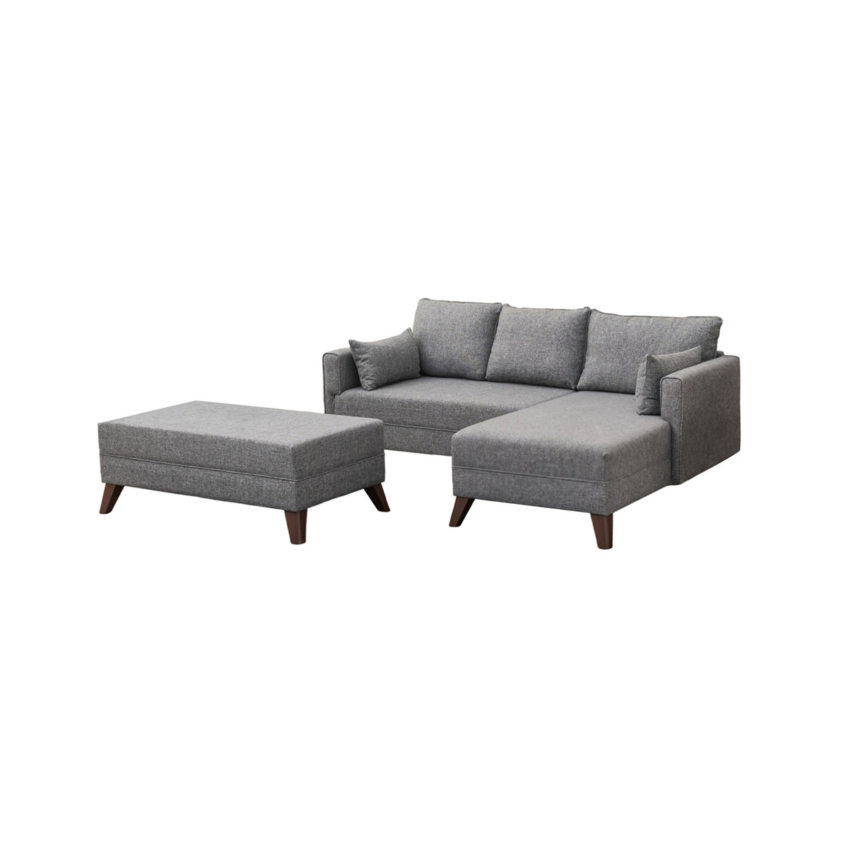 Schlafsofa aus grauem Stoff - 2-Sitzer - inklusive Hocker - rechtsseitig - Bella