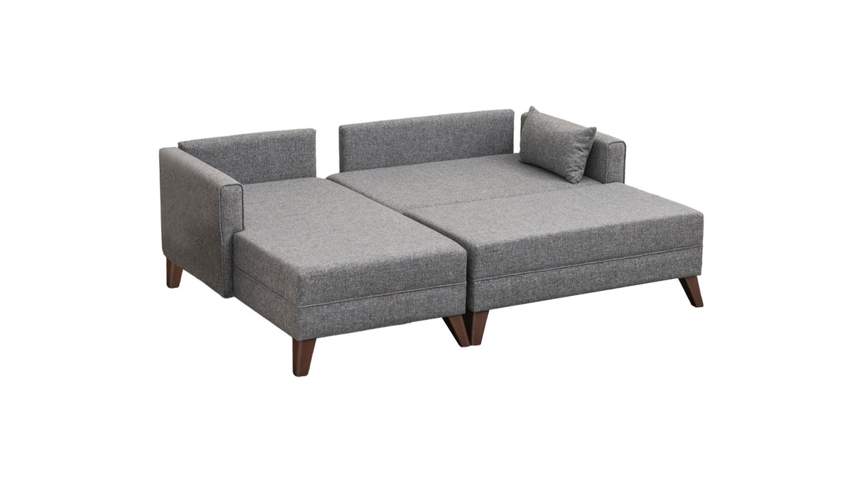 Schlafsofa aus grauem Stoff - 2-Sitzer - inklusive Hocker - linksseitig - Bella