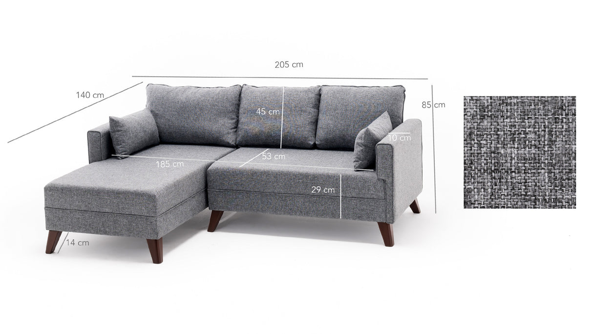 Schlafsofa aus grauem Stoff - 2-Sitzer - inklusive Hocker - linksseitig - Bella