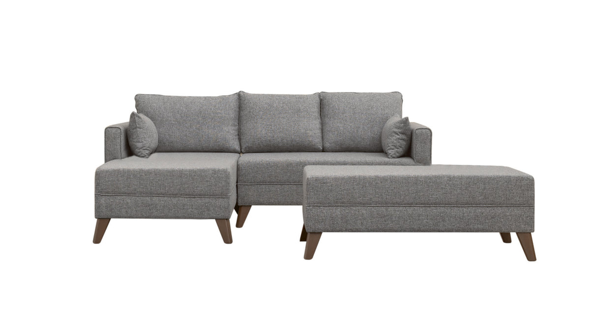 Schlafsofa aus grauem Stoff - 2-Sitzer - inklusive Hocker - linksseitig - Bella