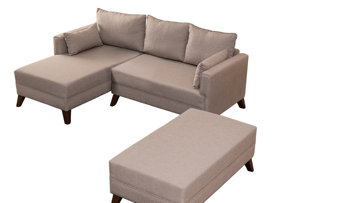Schlafsofa aus champagnerfarbenem Stoff - 2-Sitzer - inklusive Hocker - linksseitig - Bella