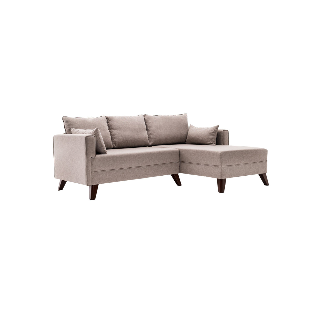 Schlafsofa aus champagnerfarbenem Stoff - 2-Sitzer - inklusive Hocker - rechtsseitig - Bella