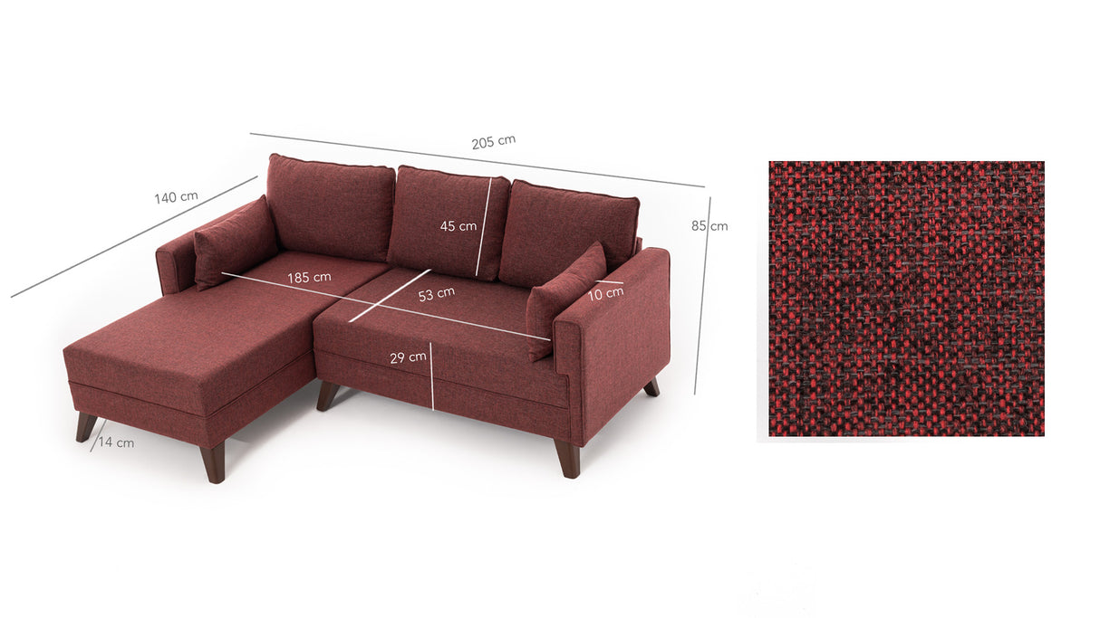 Schlafsofa aus rotem Stoff - 2-Sitzer - inklusive Hocker - linksseitig - Bella