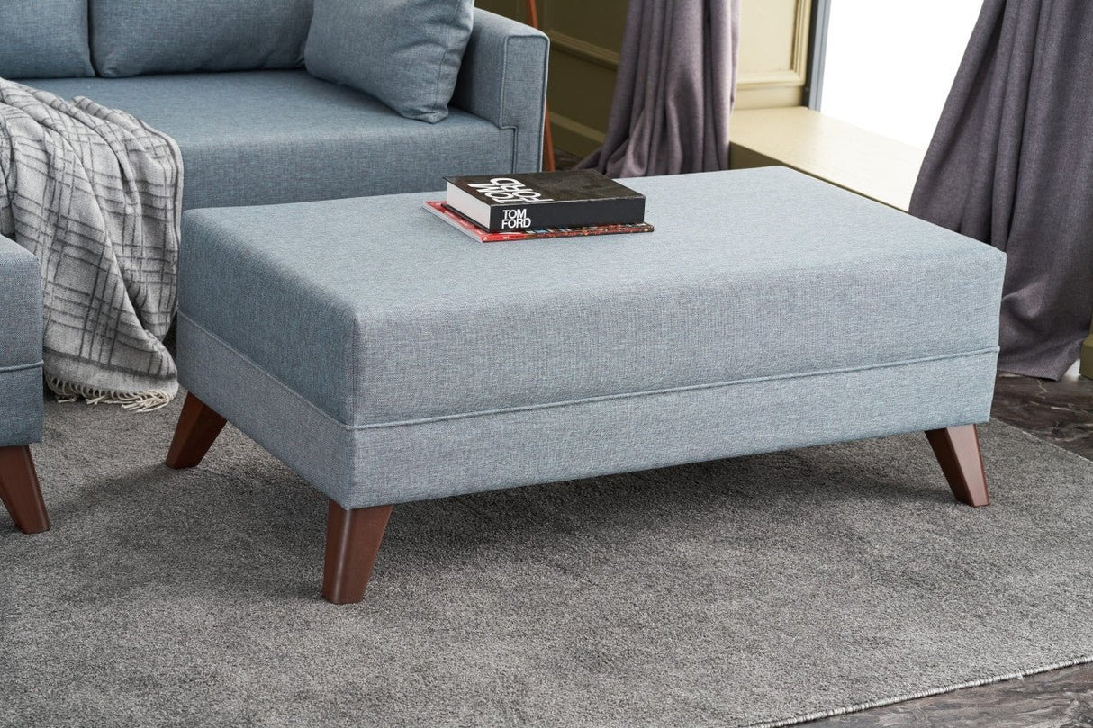 Ecksofa mit Schlaffunktion Links Bella Blau (inklusive Hocker)