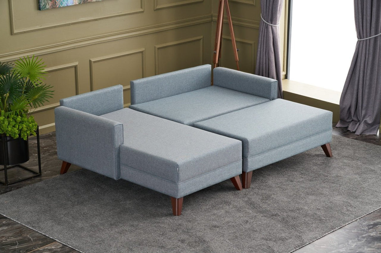 Ecksofa mit Schlaffunktion Links Bella Blau (inklusive Hocker)