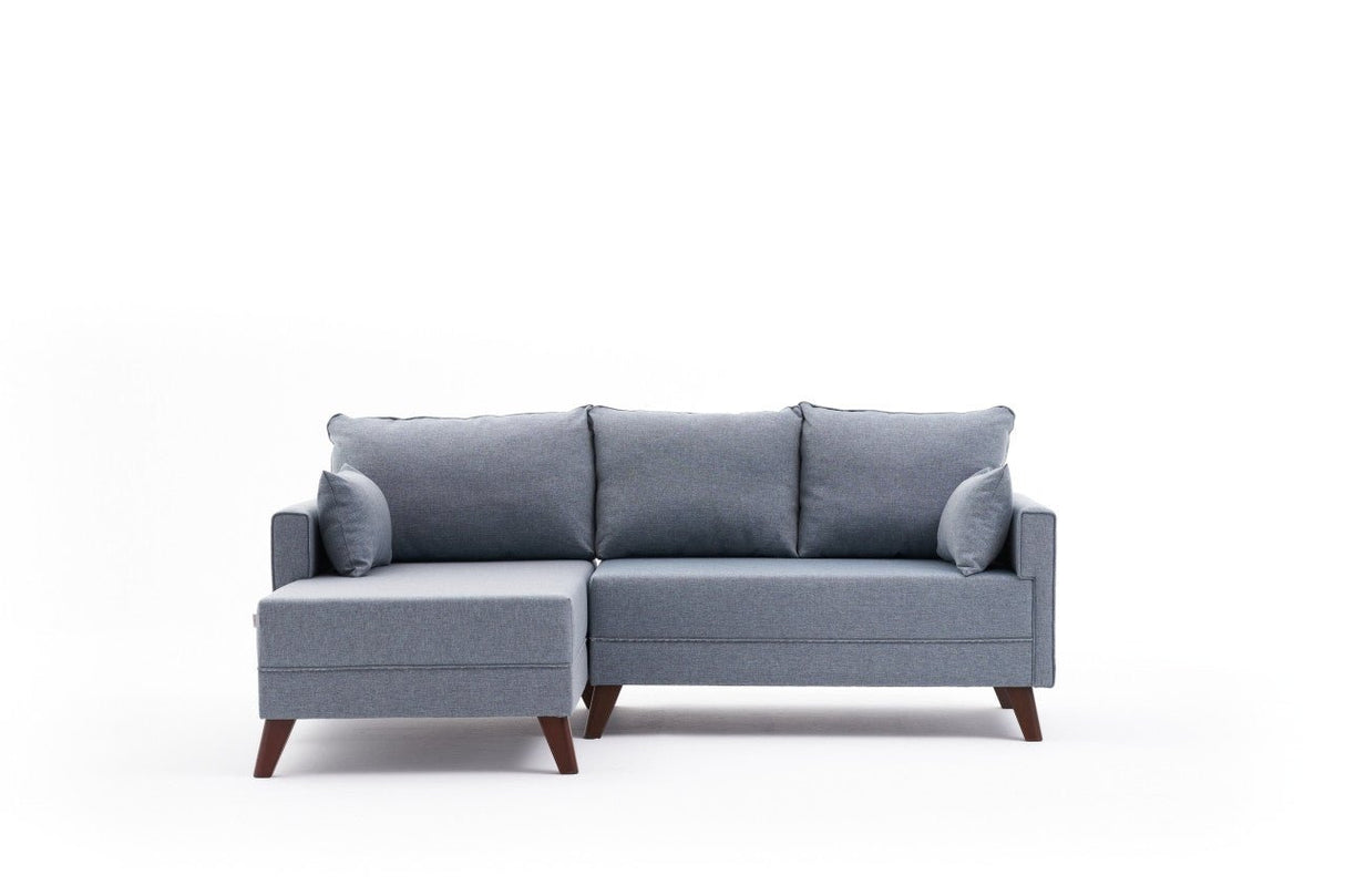 Ecksofa mit Schlaffunktion Links Bella Blau (inklusive Hocker)