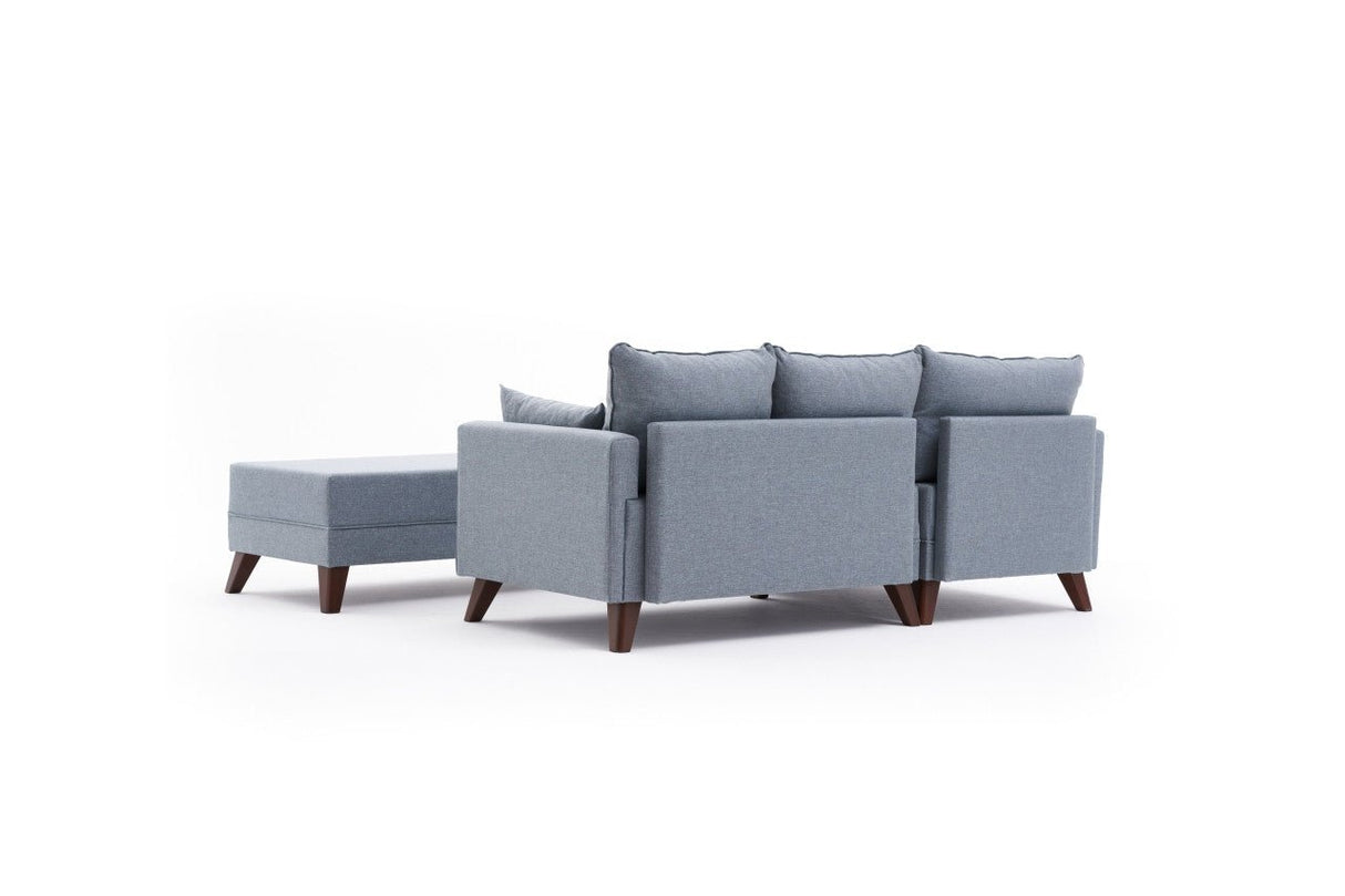 Ecksofa mit Schlaffunktion Links Bella Blau (inklusive Hocker)