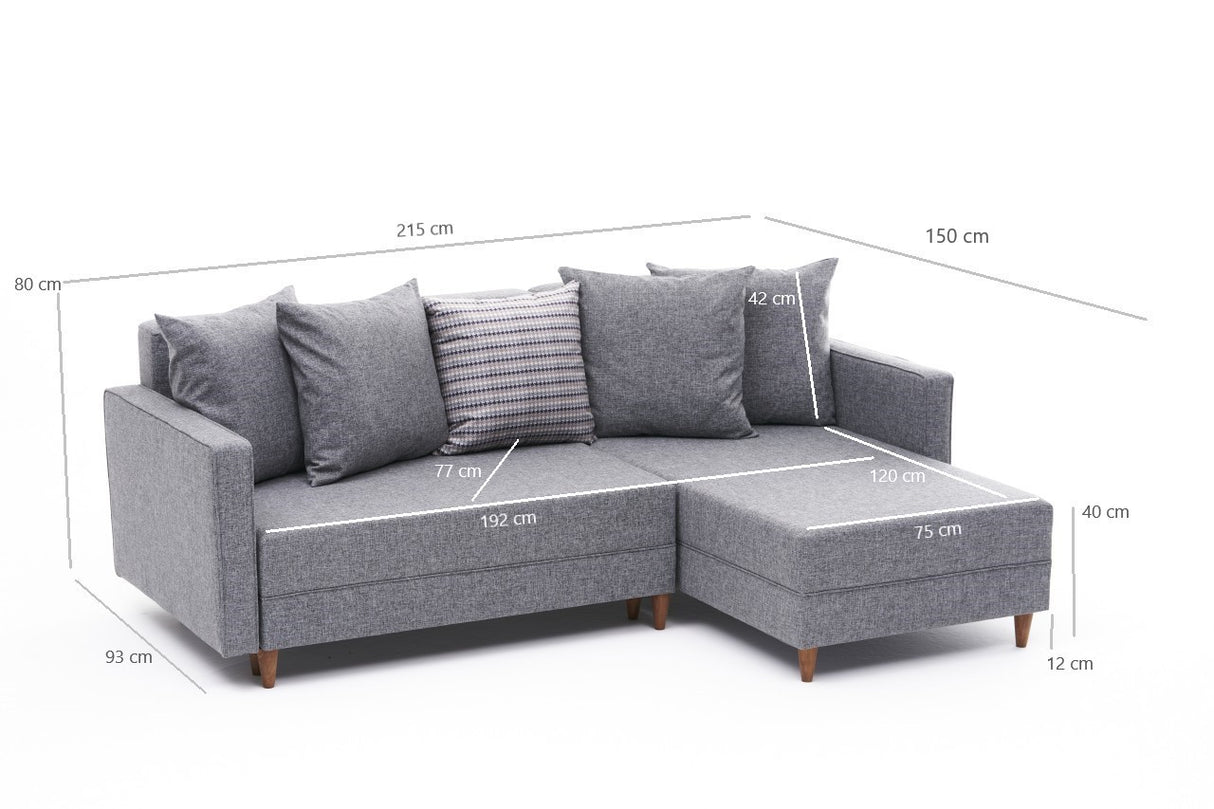 Banken - Slaapbank grijs stof - hoekbank - compact 215 x 150 cm - Rechts - Aydam - Dimehouse
