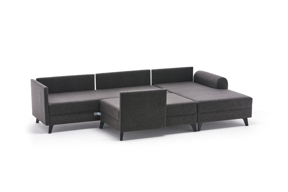Schlafsofa Anthrazitfarbener Stoff – U-Sofa – XXL 300 x 202 x 152 cm – Belen