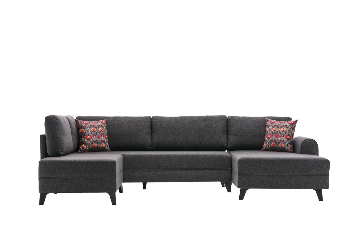 Schlafsofa Anthrazitfarbener Stoff – U-Sofa – XXL 300 x 202 x 152 cm – Belen