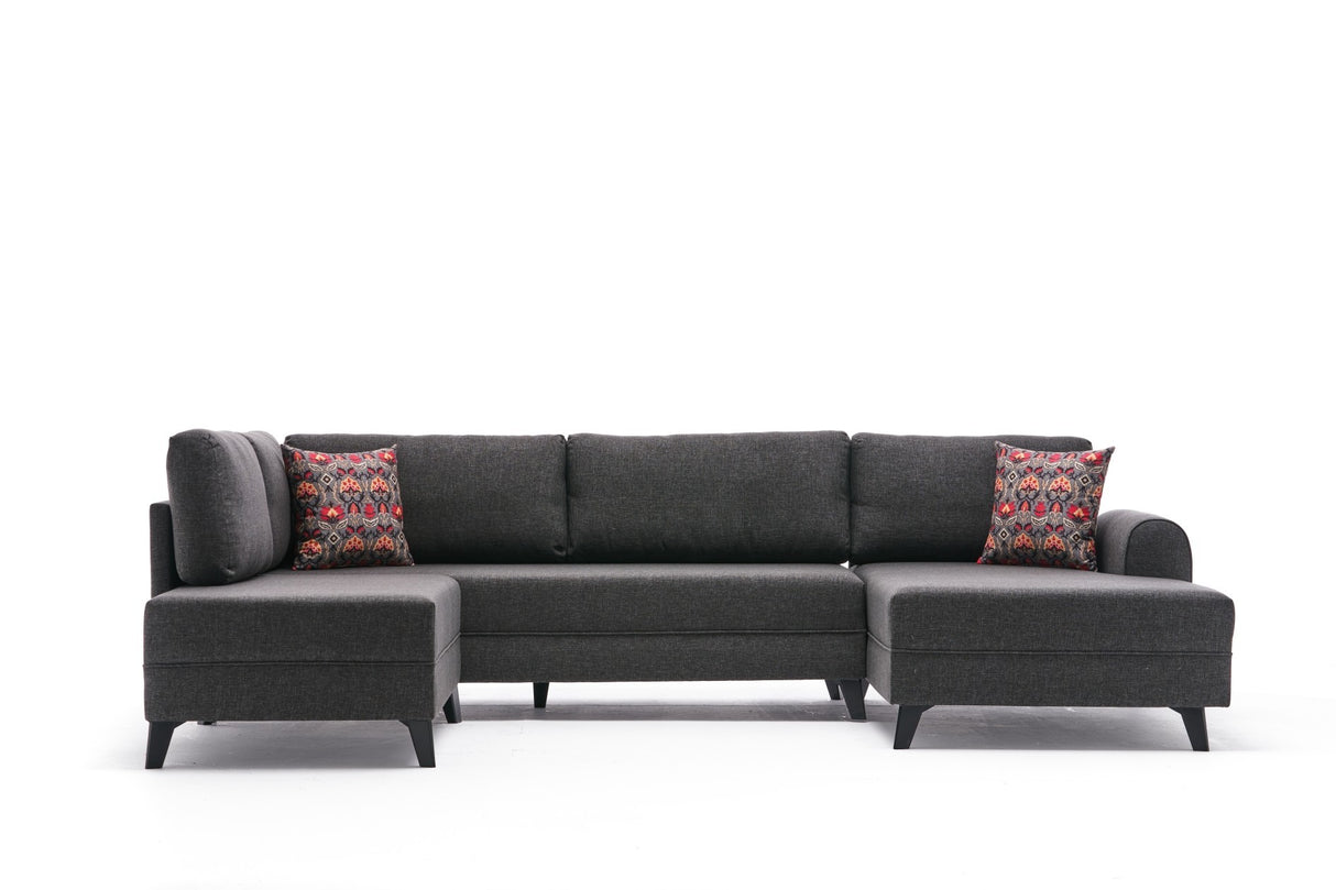 Schlafsofa Anthrazitfarbener Stoff – U-Sofa – XXL 300 x 202 x 152 cm – Belen