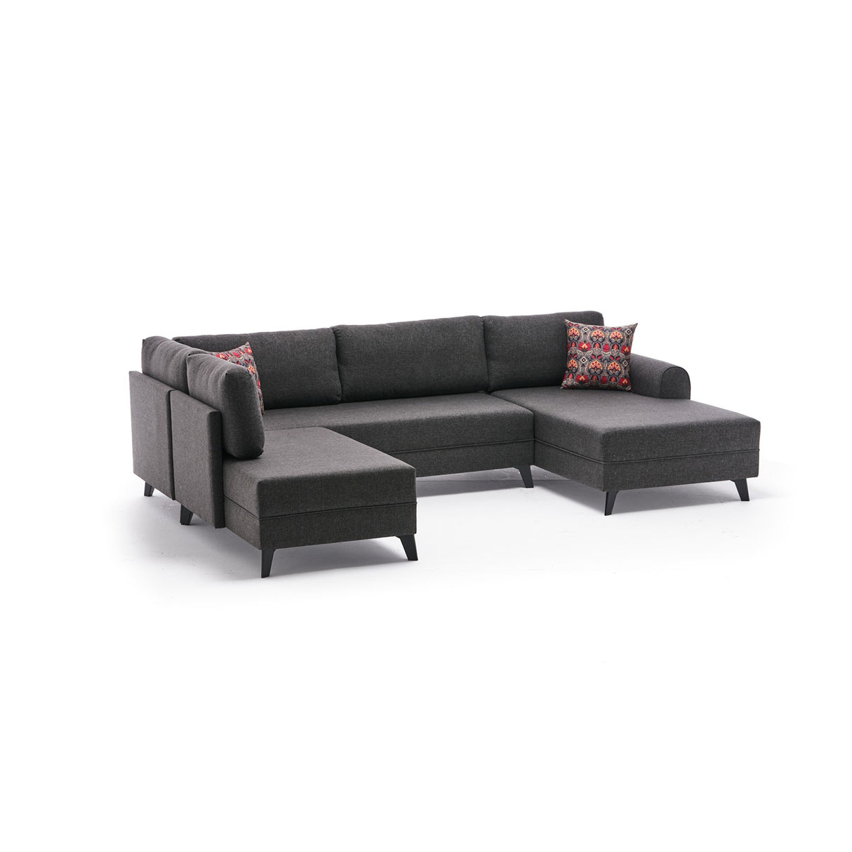 Schlafsofa Anthrazitfarbener Stoff – U-Sofa – XXL 300 x 202 x 152 cm – Belen