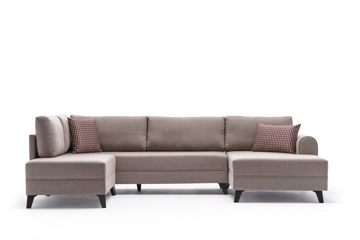 Schlafsofa Beiger Stoff – U-Sofa – XXL 300 x 202 x 152 cm – Belen