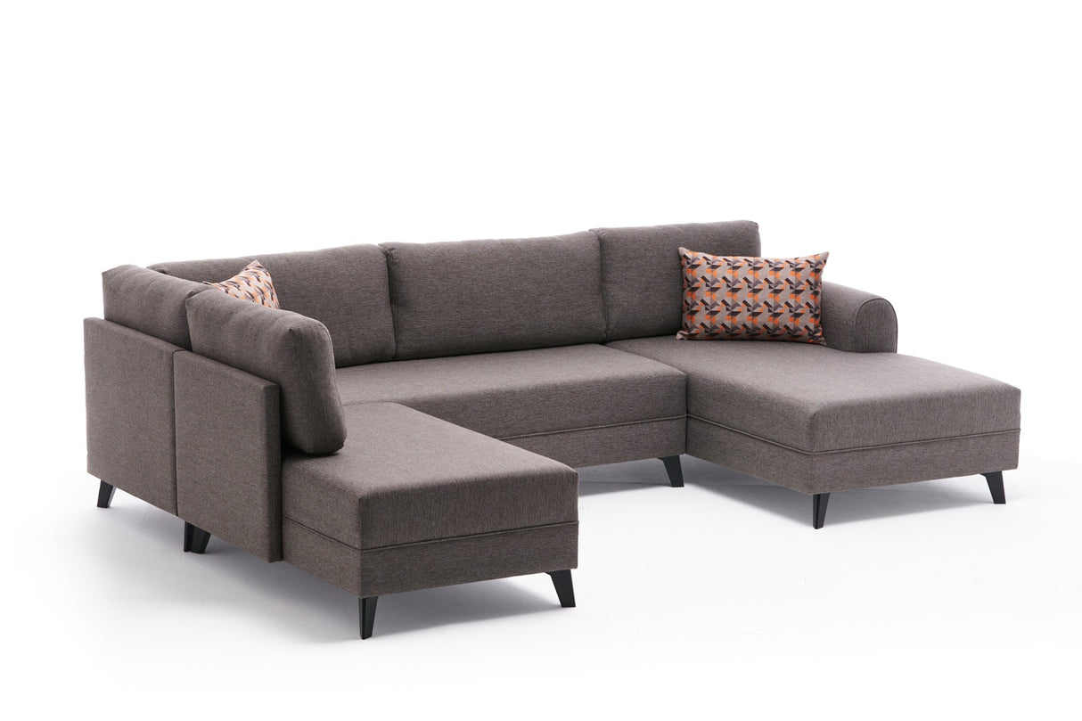 Schlafsofa Taupefarbener Stoff – U-Sofa – XXL 300 x 202 x 152 cm – Belen