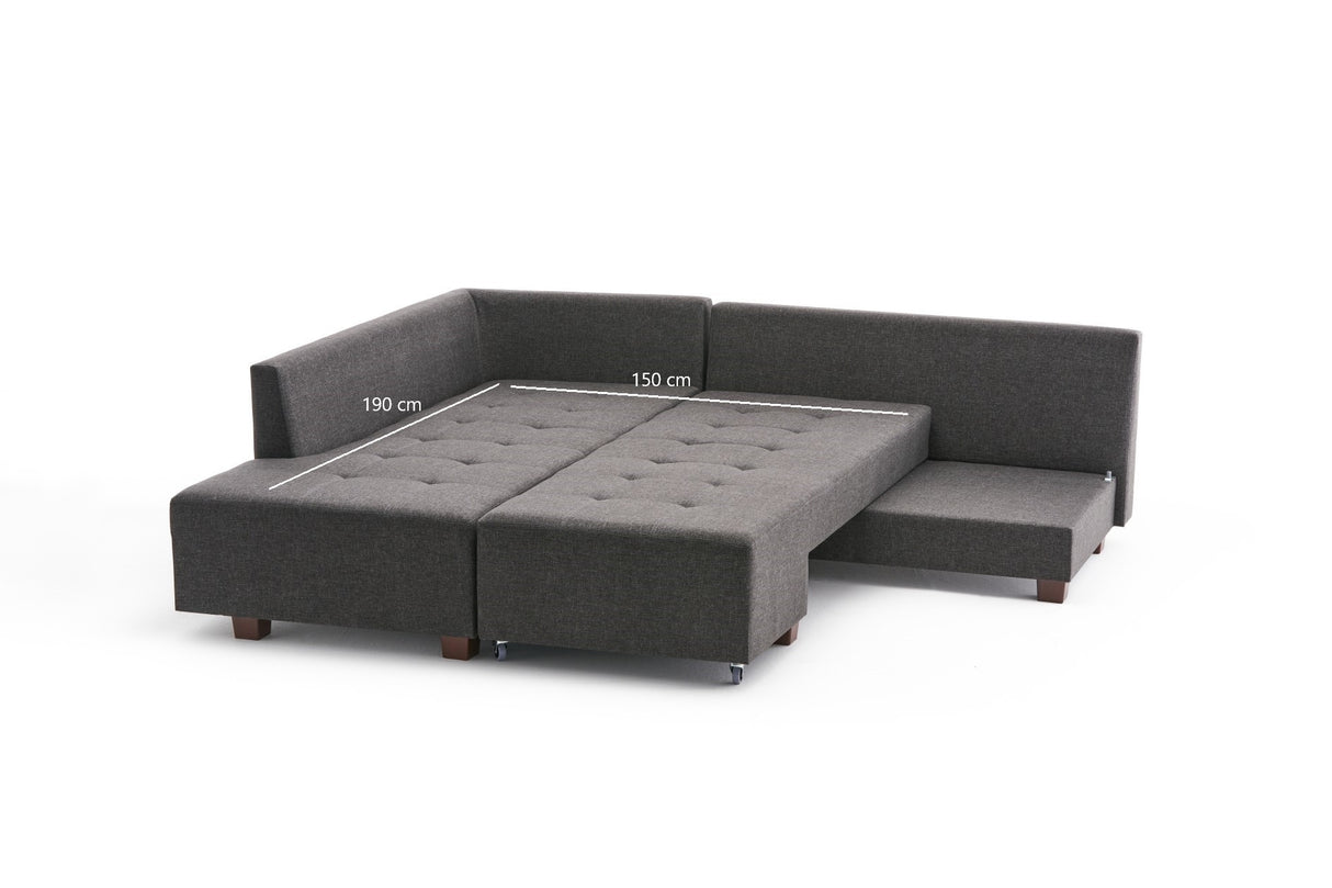 Schlafsofa anthrazitfarbener Stoff – XL 280 × 206 cm – mit Rollen – Links – Manama