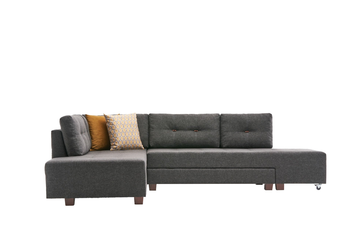 Schlafsofa anthrazitfarbener Stoff – XL 280 × 206 cm – mit Rollen – Links – Manama