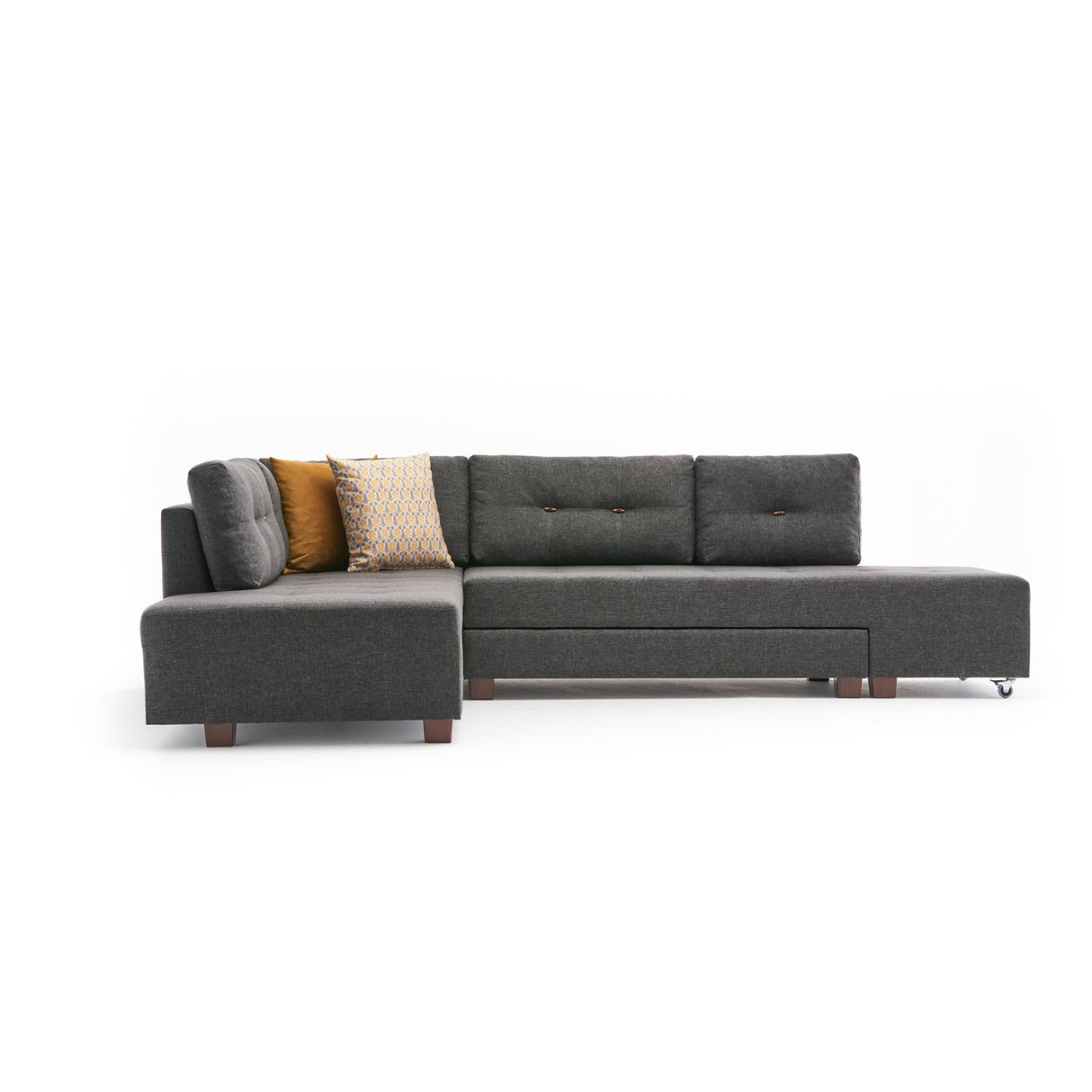 Schlafsofa anthrazitfarbener Stoff – XL 280 × 206 cm – mit Rollen – Links – Manama