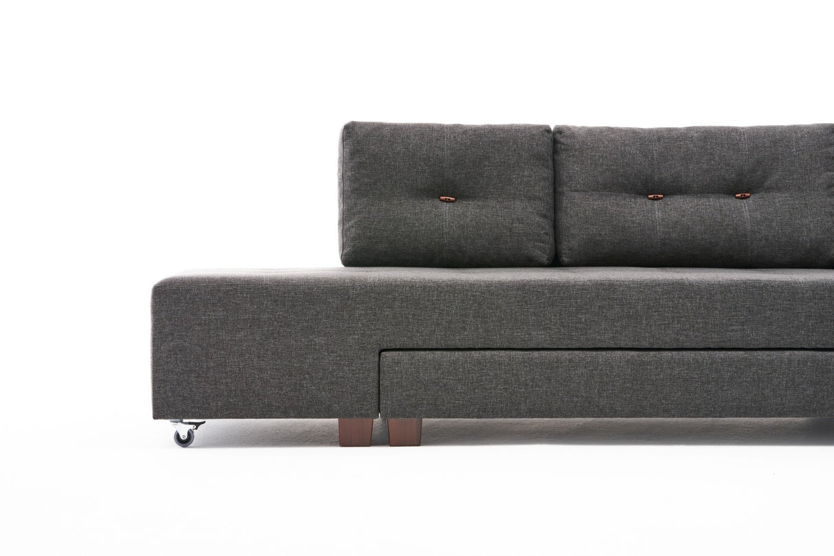Schlafsofa anthrazitfarbener Stoff – XL 280 × 206 cm – mit Rollen – Links – Manama