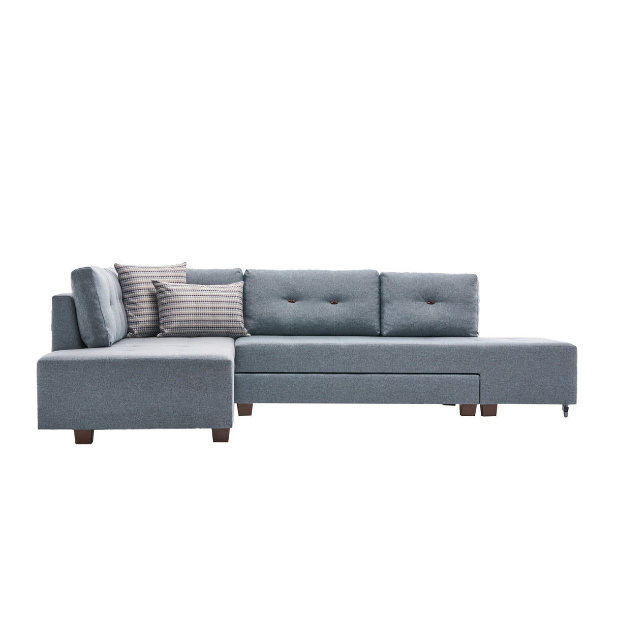 Schlafsofa hellblauer Stoff – XL 280 × 206 cm – mit Rollen – Links – Manama