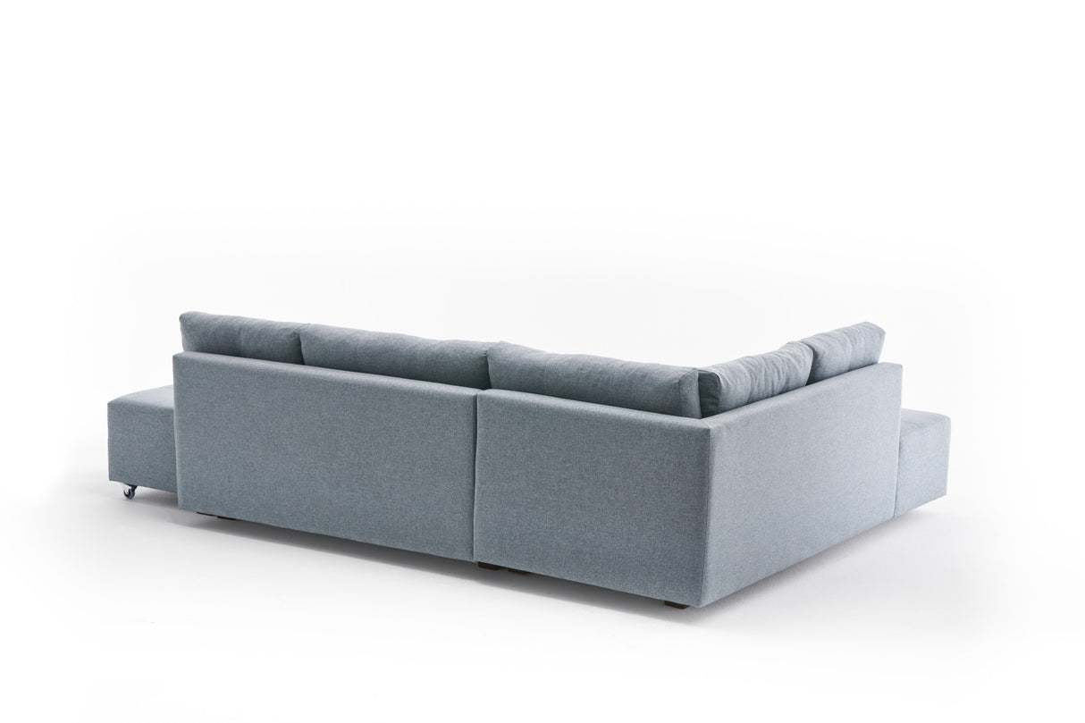 Schlafsofa hellblauer Stoff – XL 280 × 206 cm – mit Rollen – Links – Manama