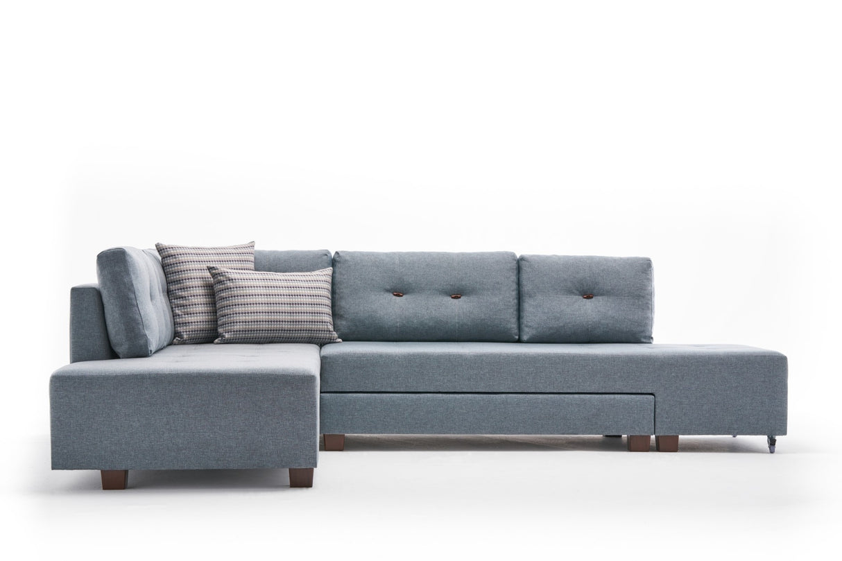 Schlafsofa hellblauer Stoff – XL 280 × 206 cm – mit Rollen – Links – Manama