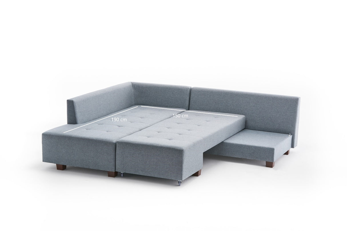 Schlafsofa hellblauer Stoff – XL 280 × 206 cm – mit Rollen – Links – Manama