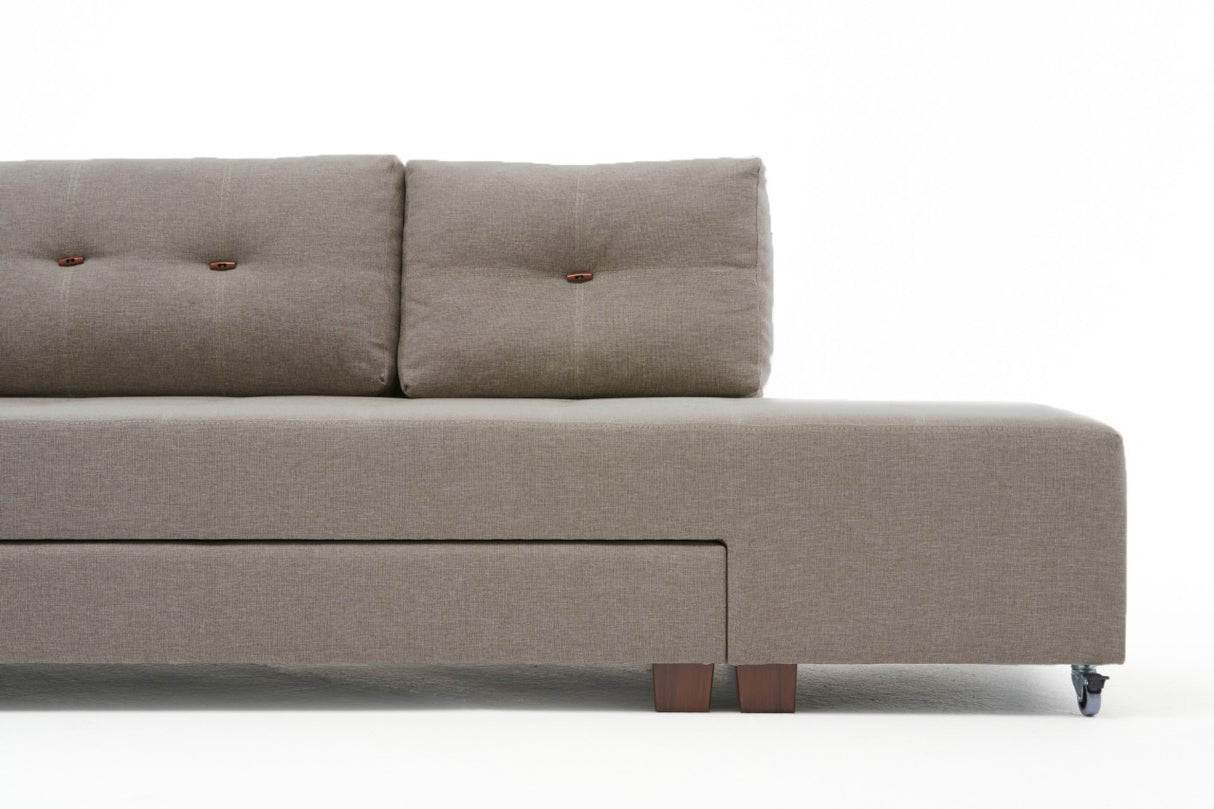 Schlafsofa taupefarbener Stoff – XL 280 × 206 cm – mit Rollen – Links – Manama