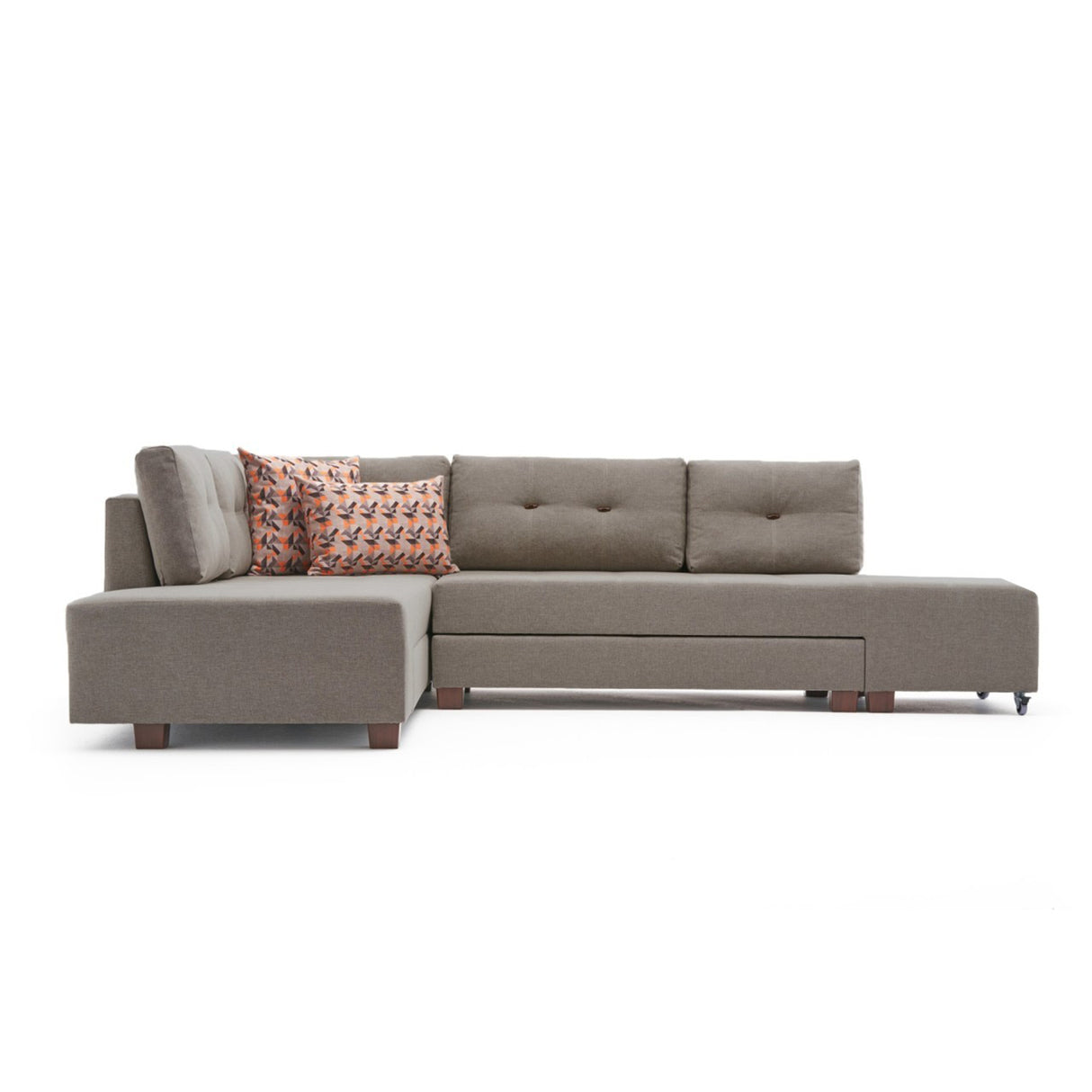 Schlafsofa taupefarbener Stoff – XL 280 × 206 cm – mit Rollen – Links – Manama