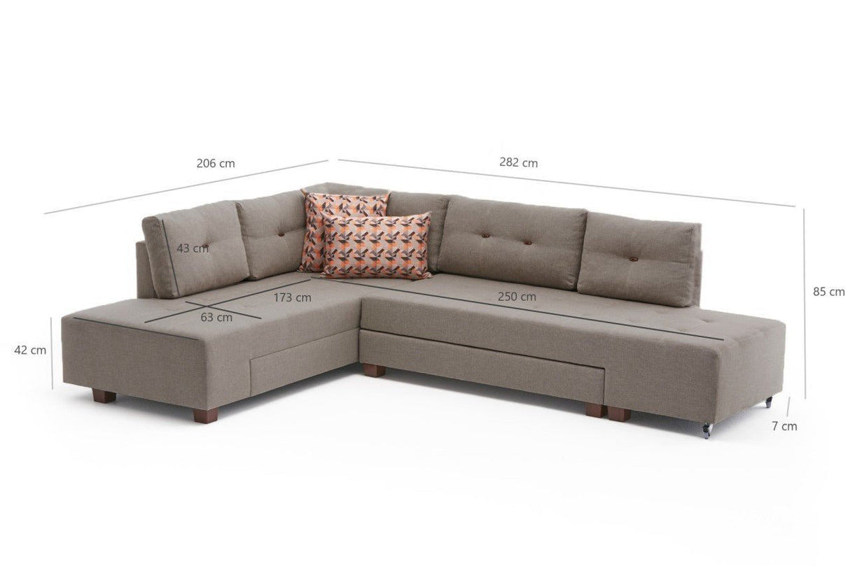 Schlafsofa taupefarbener Stoff – XL 280 × 206 cm – mit Rollen – Links – Manama