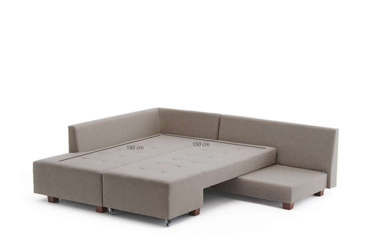 Schlafsofa taupefarbener Stoff – XL 280 × 206 cm – mit Rollen – Links – Manama