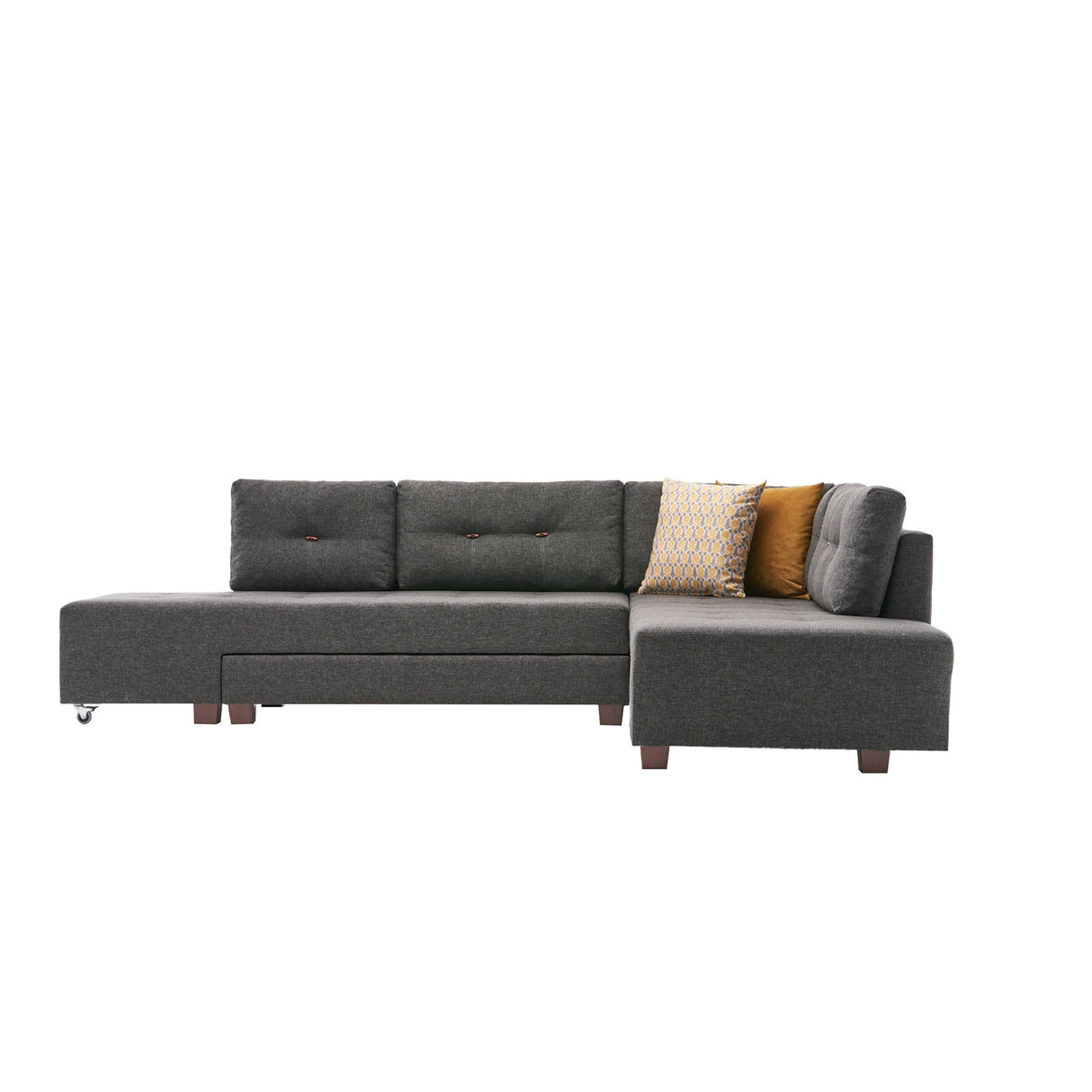 Schlafsofa anthrazitfarbener Stoff – XL 280 × 206 cm – mit Rollen – Rechts – Manama