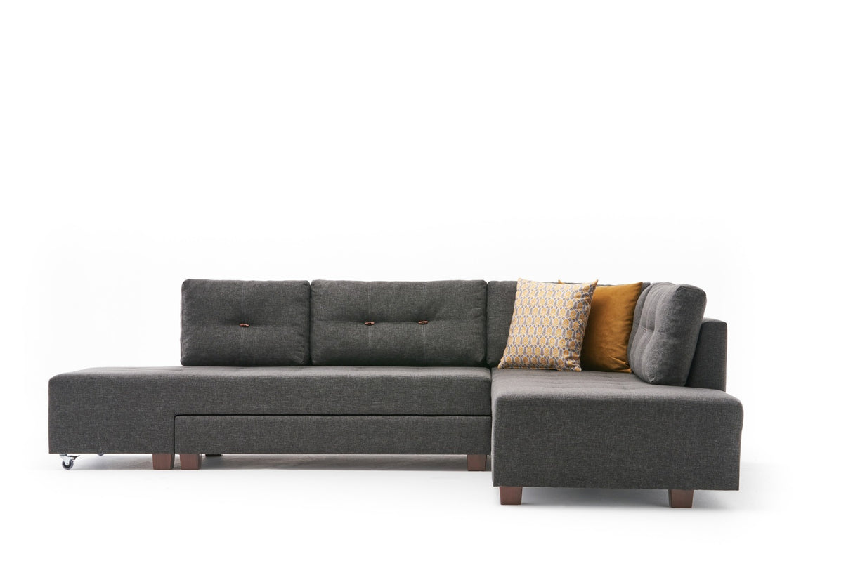 Schlafsofa anthrazitfarbener Stoff – XL 280 × 206 cm – mit Rollen – Rechts – Manama