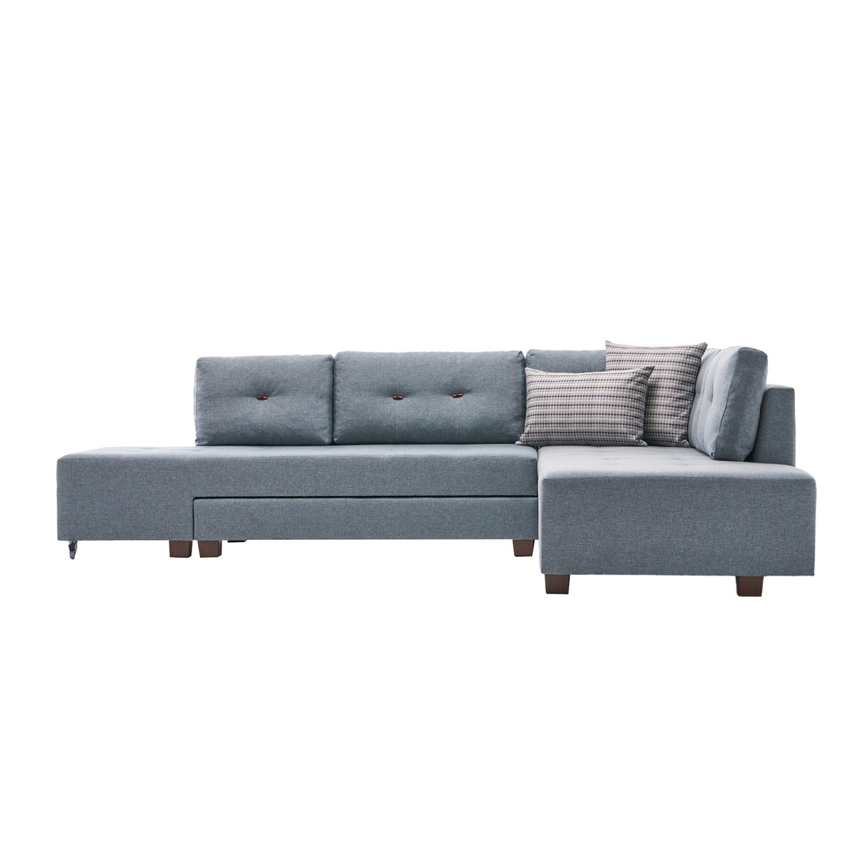 Schlafsofa hellblauer Stoff – XL 280 × 206 cm – mit Rollen – Rechts – Manama