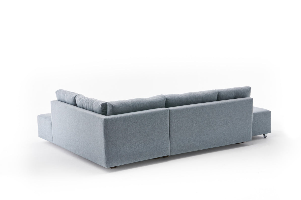 Schlafsofa hellblauer Stoff – XL 280 × 206 cm – mit Rollen – Rechts – Manama