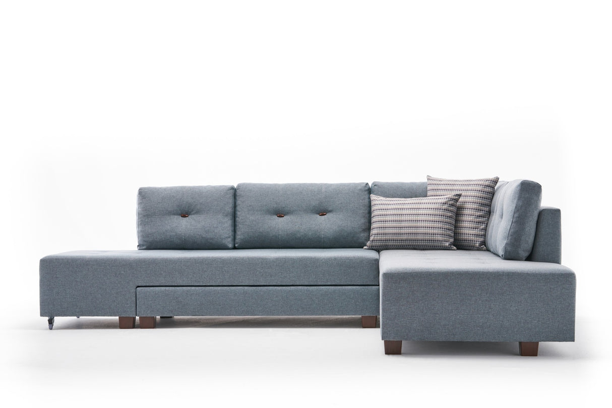 Schlafsofa hellblauer Stoff – XL 280 × 206 cm – mit Rollen – Rechts – Manama