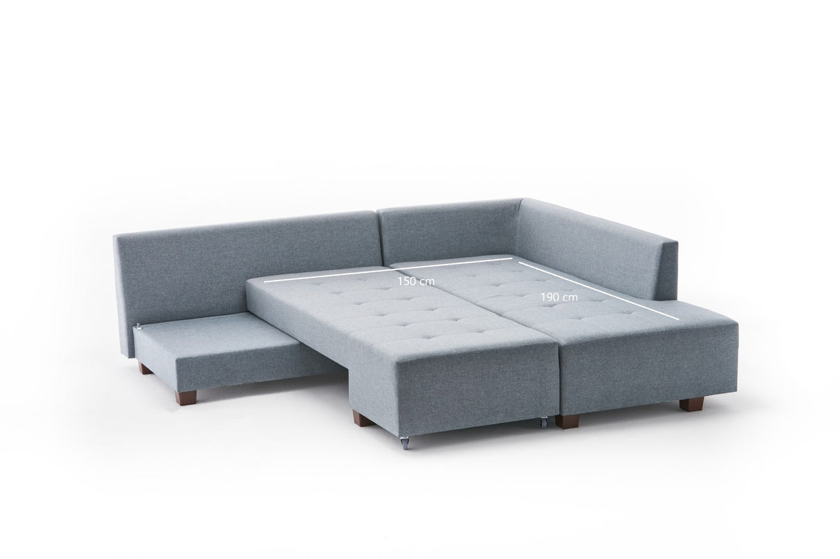 Schlafsofa hellblauer Stoff – XL 280 × 206 cm – mit Rollen – Rechts – Manama