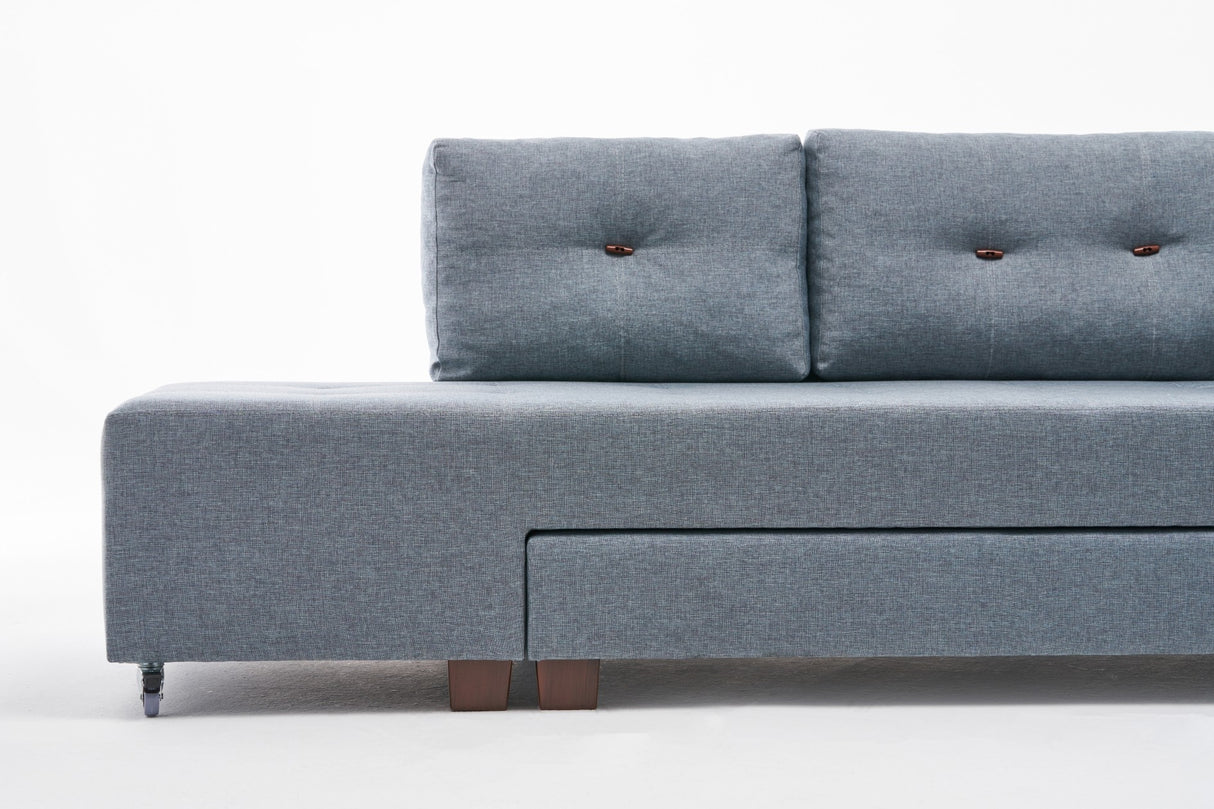 Schlafsofa hellblauer Stoff – XL 280 × 206 cm – mit Rollen – Rechts – Manama