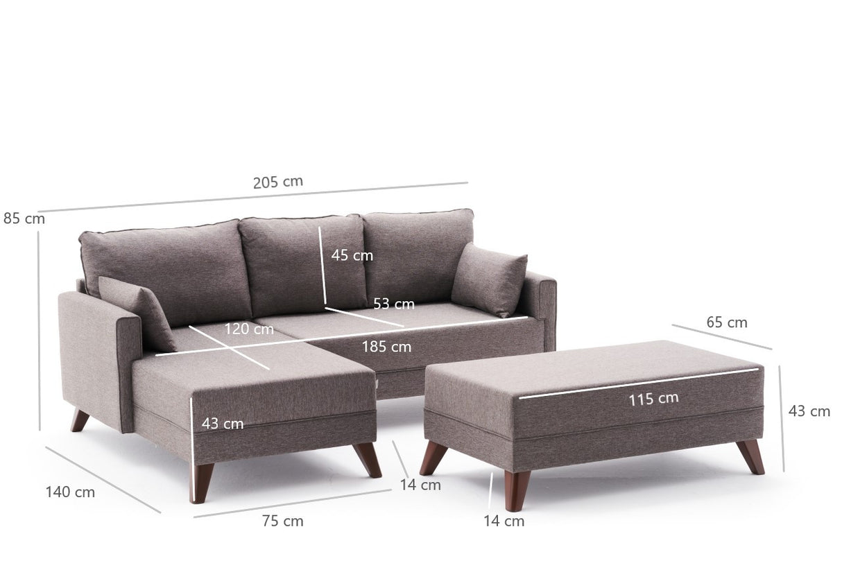 Schlafsofa taupefarbener Stoff – Ecksofa inklusive Hocker – Links – Bella