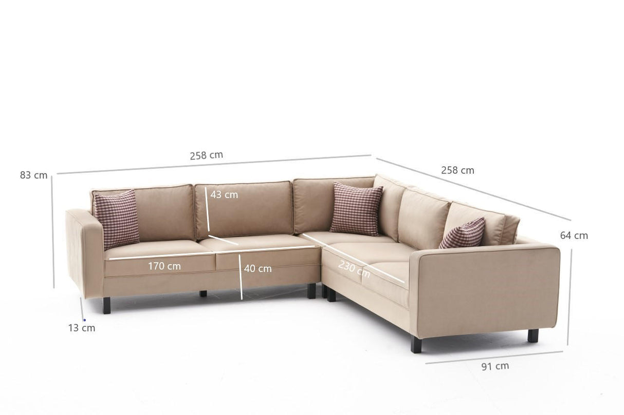 Ecksofa Kale Velvet Crème - fünf Personen