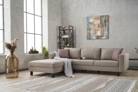 Ecksofa Links Kahl Stoff Crème