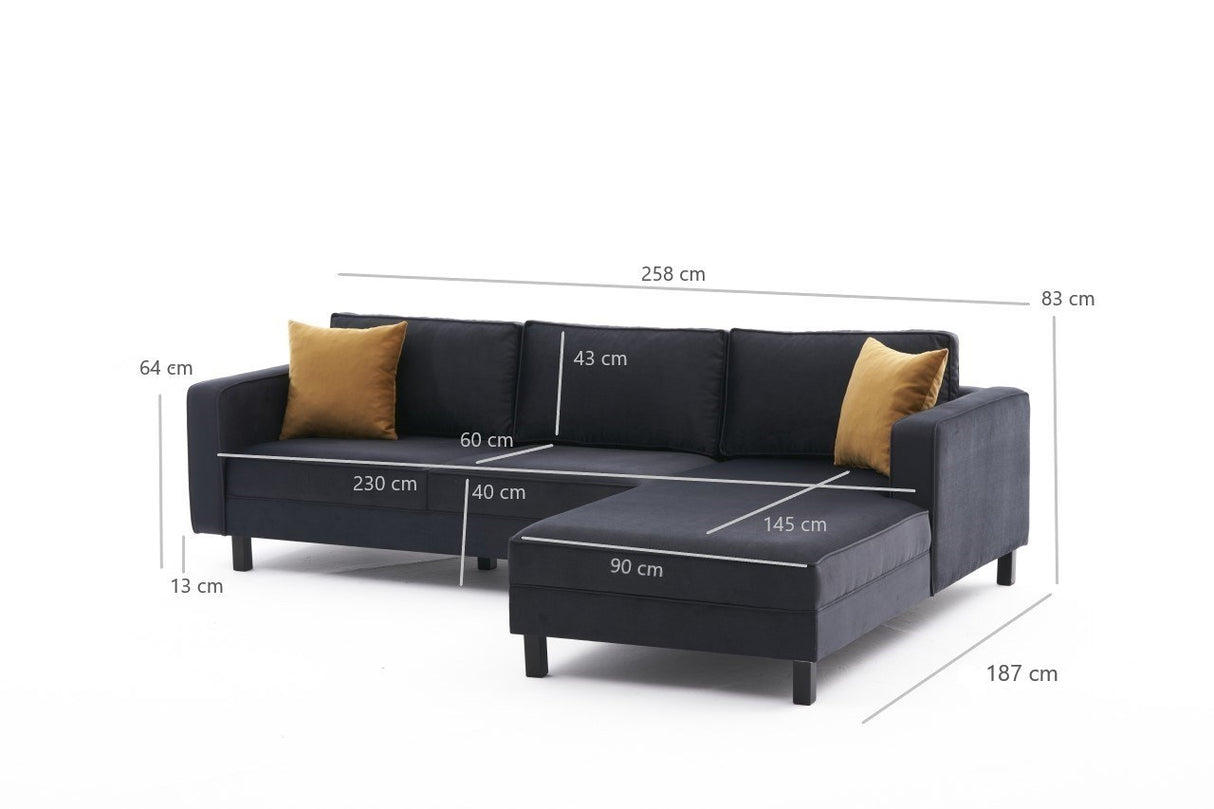 Ecksofa Rechts Kahl Velvet Anthrazit