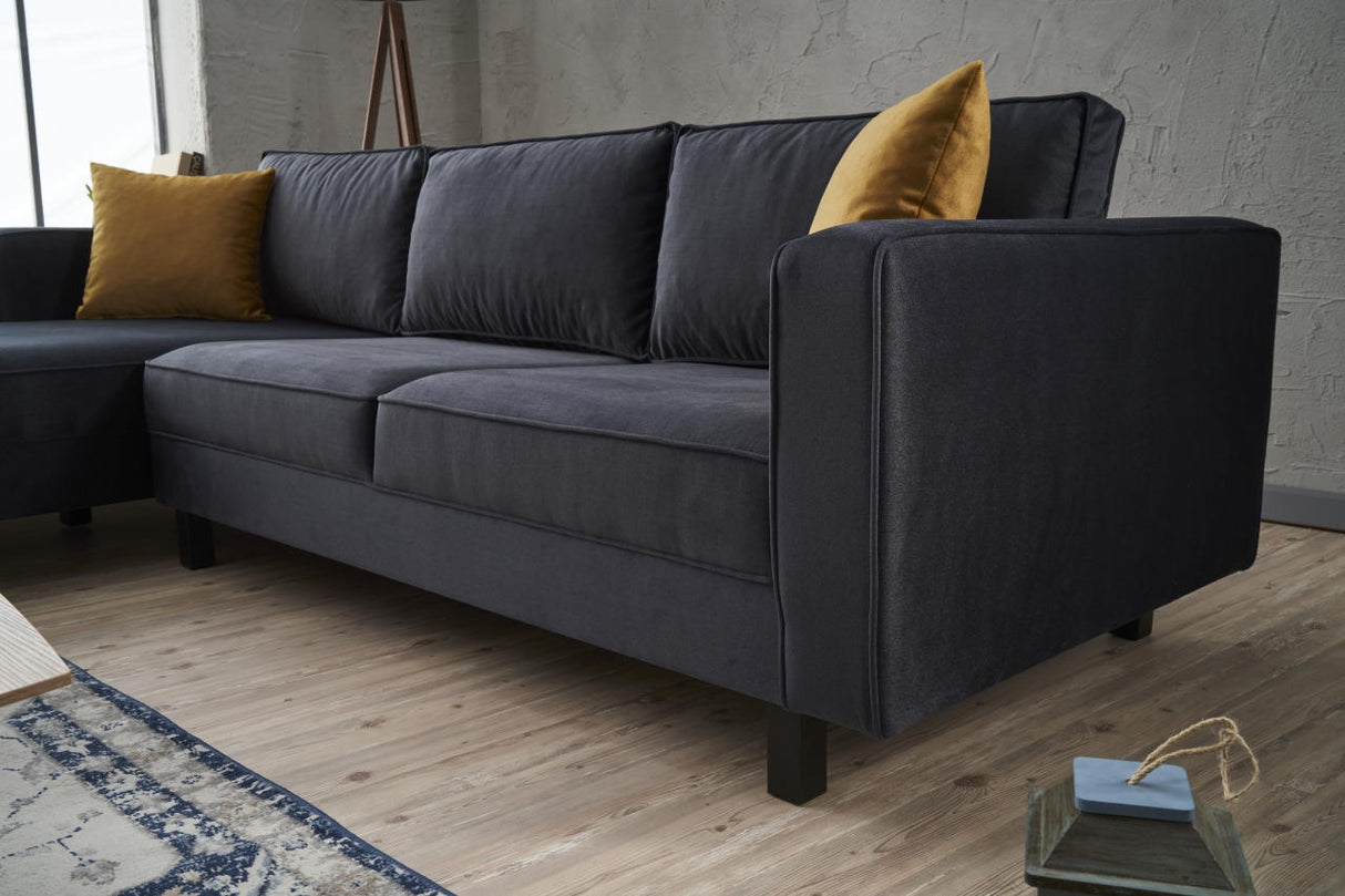 Ecksofa Links Kahl Velvet Anthrazit