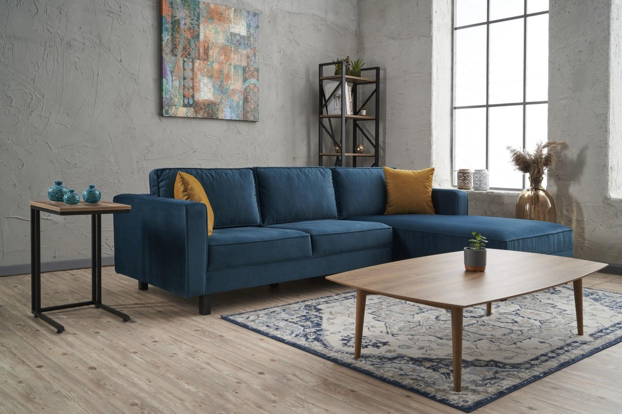 Ecksofa Rechts Kale Velvet Marine Blau