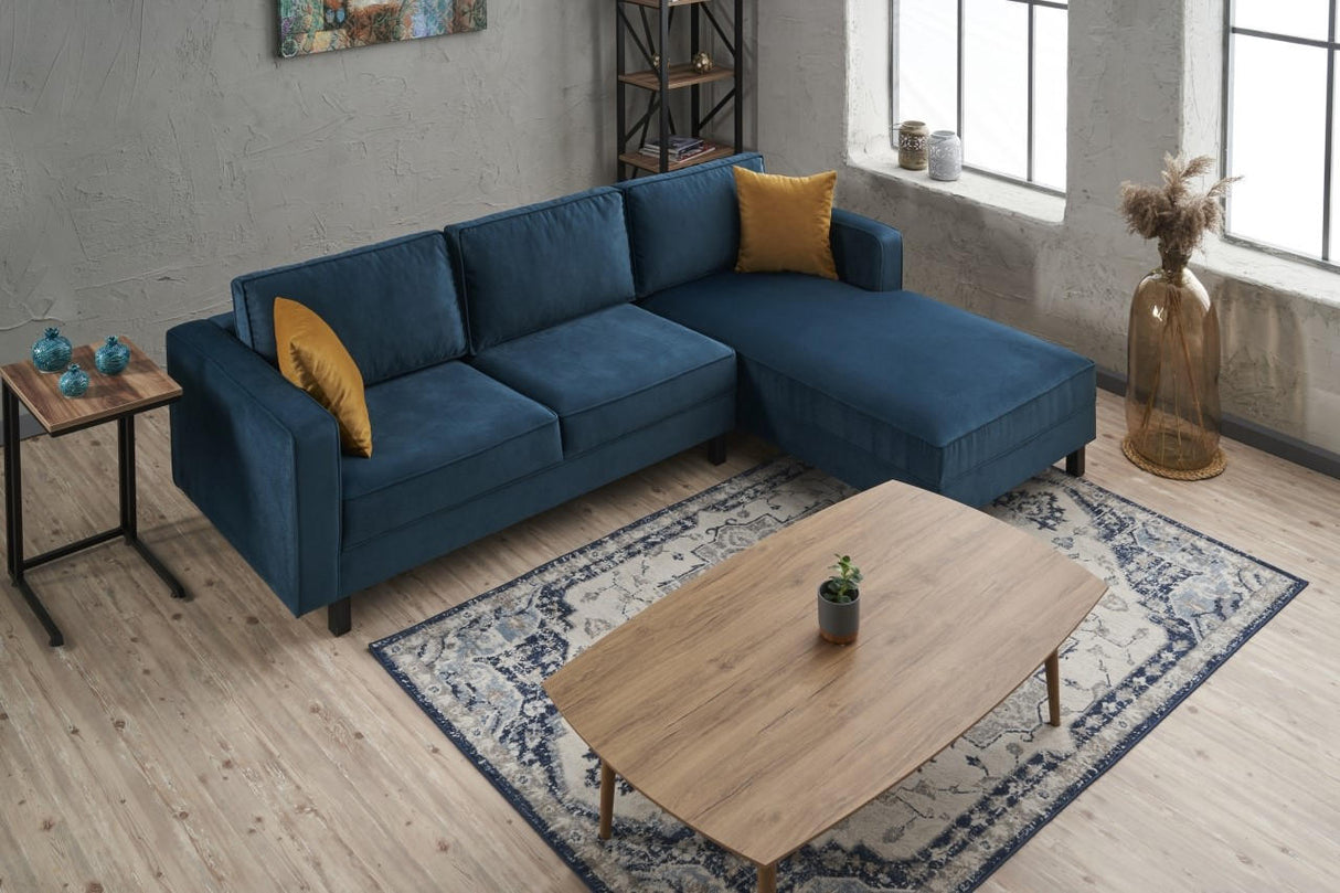 Ecksofa Rechts Kale Velvet Marine Blau
